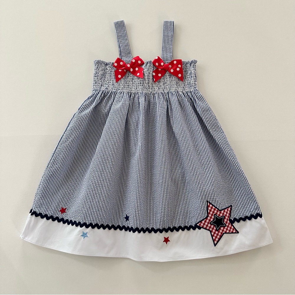 Good Lad Girls 5 Navy Sundress Patriotic American July 4th Summer Star Bow Red - Picture 1 of 7